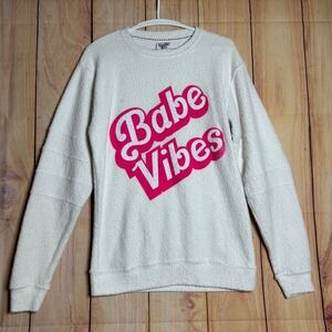 Pacific & Co Sweatshirt Womens Small White Babe Vibes Pink Graphic‎ Retro Y2K